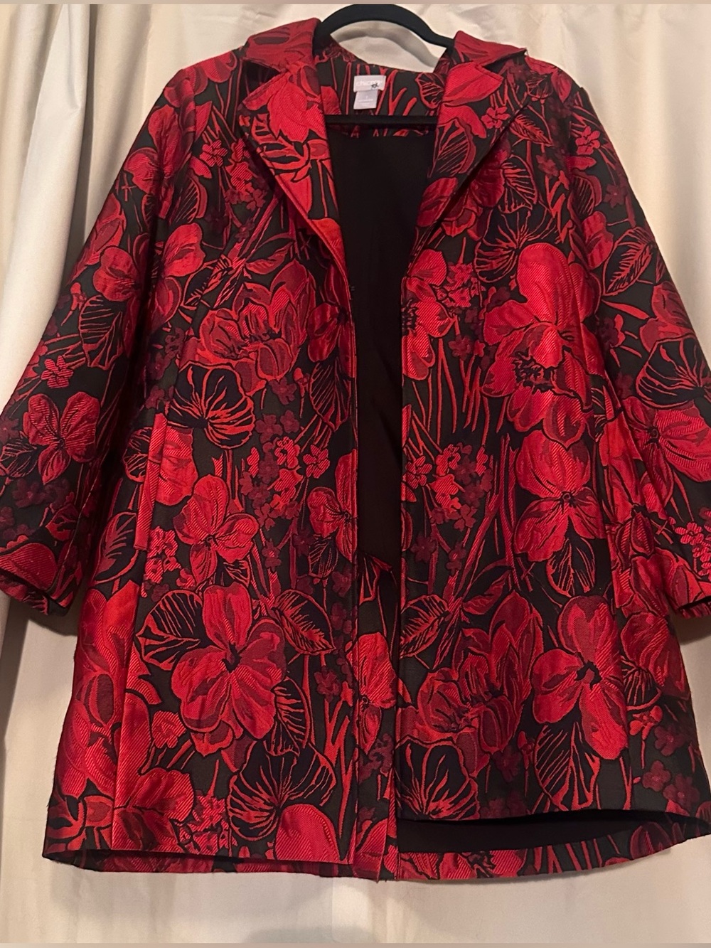 Chico’s Floral Red and Black Women's Coat